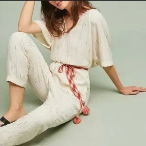 Feather Bone Anthropologie Soleli Jumpsuit Cream Oversized Top Fit Size XS - Picture 2 of 7